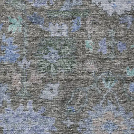Taupe Green And Blue Floral Washable Indoor Outdoor Area Rug Photo 5