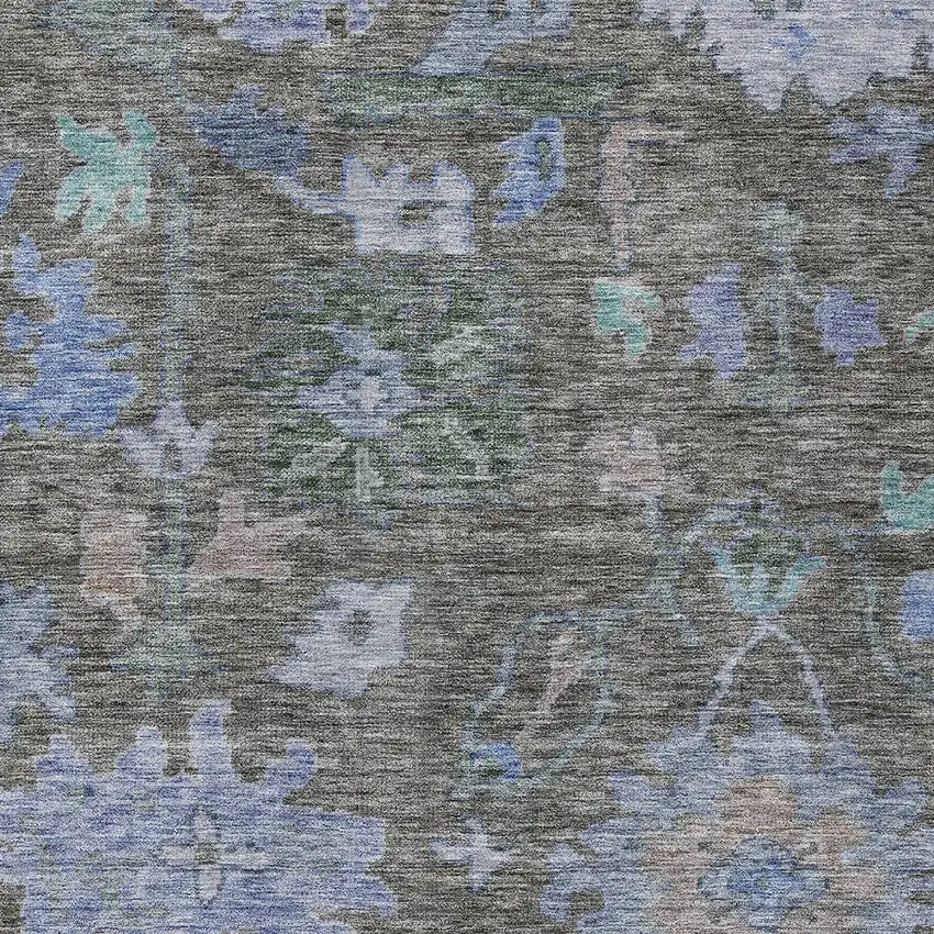 Taupe Green And Blue Floral Washable Indoor Outdoor Area Rug Photo 5