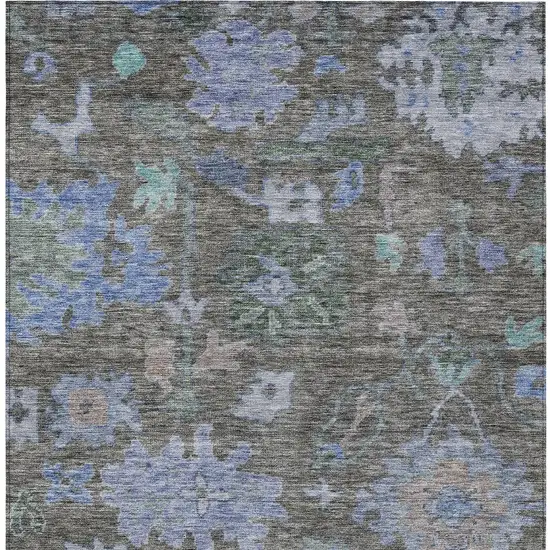 Taupe Green And Blue Floral Washable Indoor Outdoor Area Rug Photo 6