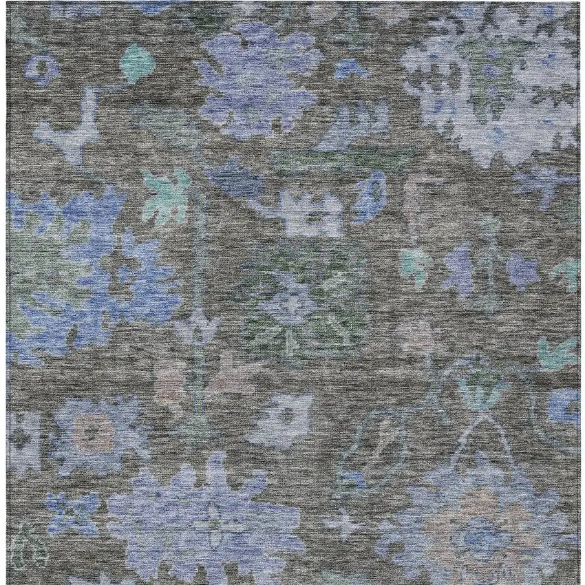Taupe Green And Blue Floral Washable Indoor Outdoor Area Rug Photo 6