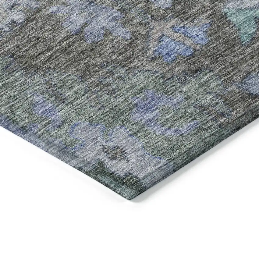 Taupe Green And Blue Floral Washable Indoor Outdoor Area Rug Photo 4
