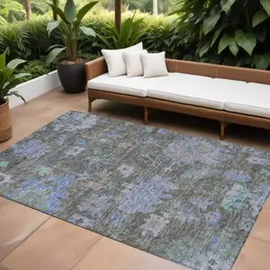 Photo of Taupe Green And Blue Floral Washable Indoor Outdoor Area Rug