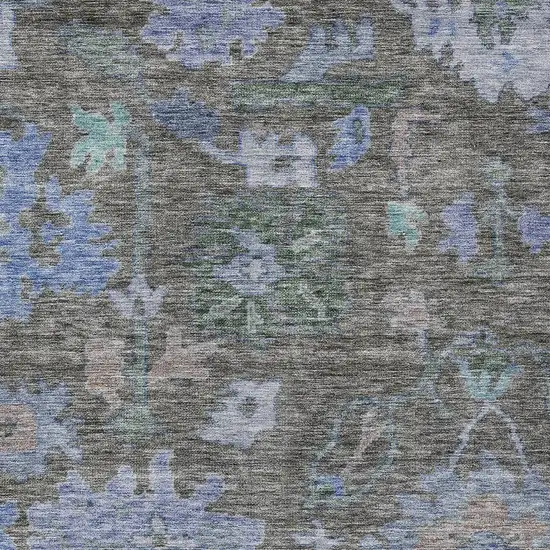 Taupe Green And Blue Floral Washable Indoor Outdoor Area Rug Photo 5