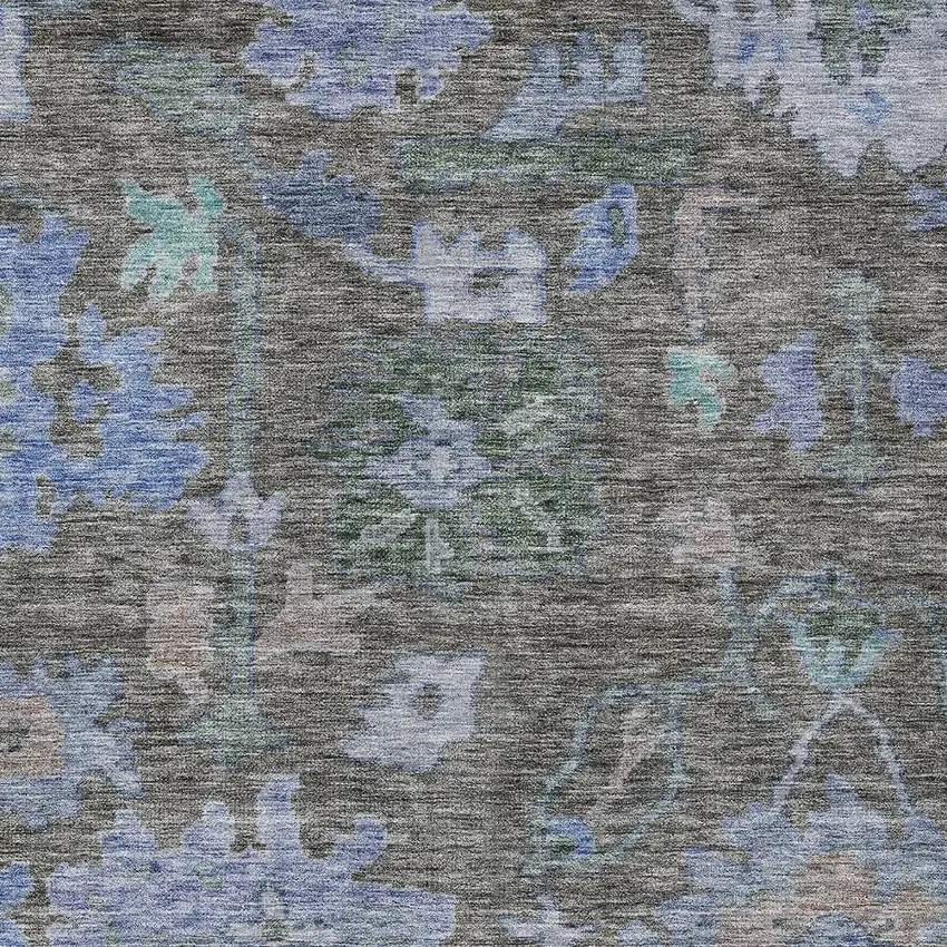 Taupe Green And Blue Floral Washable Indoor Outdoor Area Rug Photo 5