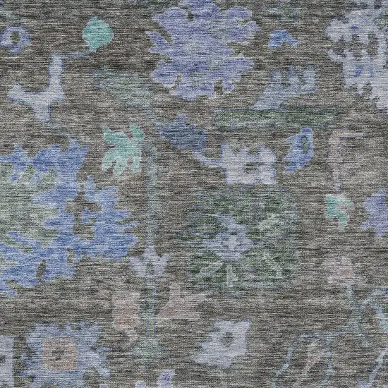 Taupe Green And Blue Floral Washable Indoor Outdoor Area Rug Photo 5