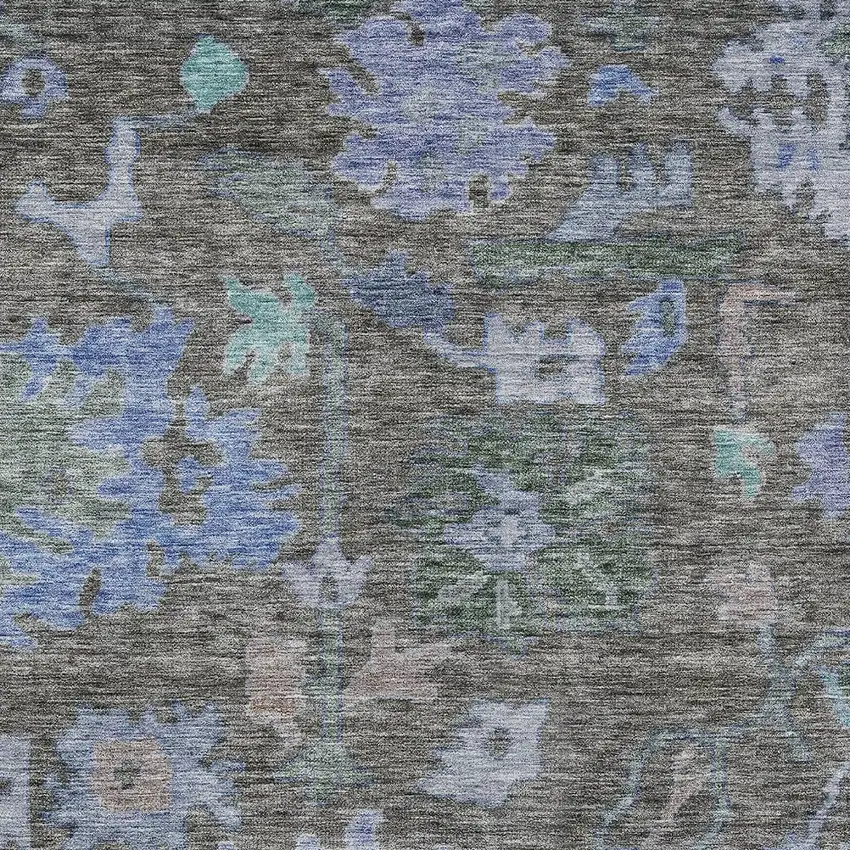 Taupe Green And Blue Floral Washable Indoor Outdoor Area Rug Photo 5