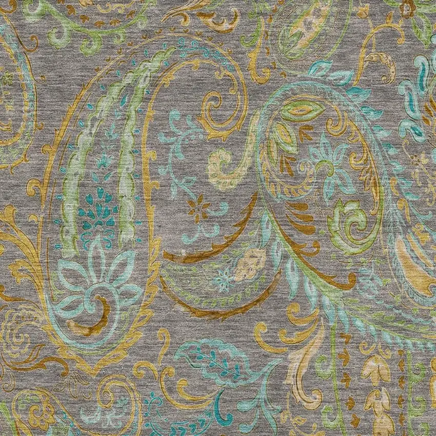 Taupe Green And Blue Paisley Washable Area Rug With UV Protection Photo 3