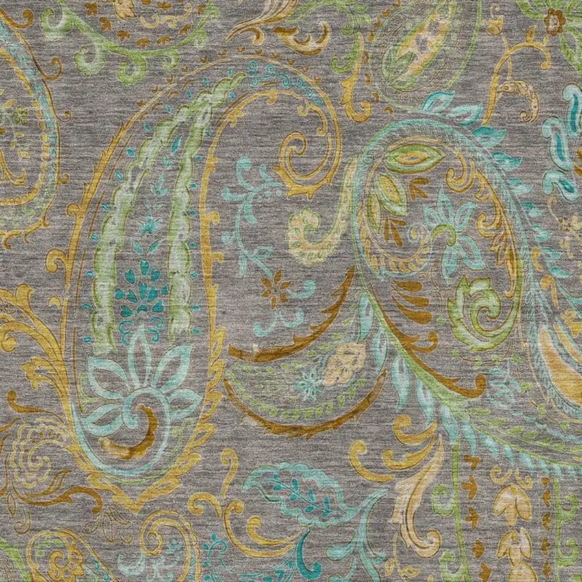 Taupe Green And Blue Paisley Washable Area Rug With UV Protection Photo 3