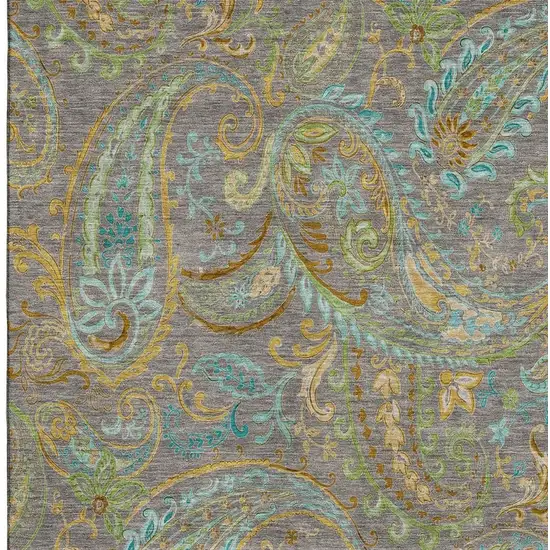 Taupe Green And Blue Paisley Distressed Washable Area Rug With UV Protection Photo 3