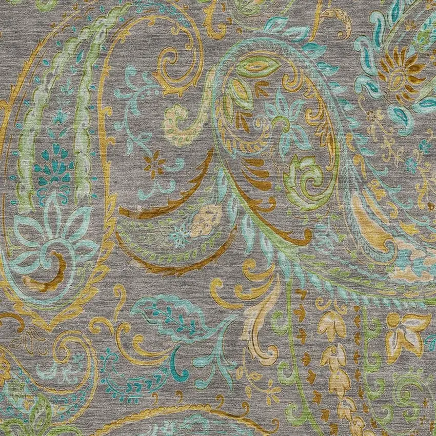 Taupe Green And Blue Paisley Washable Area Rug With UV Protection Photo 3