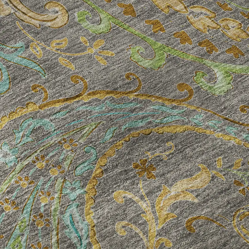 Taupe Green And Blue Paisley Distressed Washable Area Rug With UV Protection Photo 9