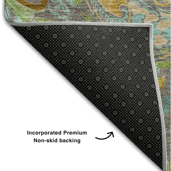 Taupe Green And Blue Paisley Washable Area Rug With UV Protection Photo 7