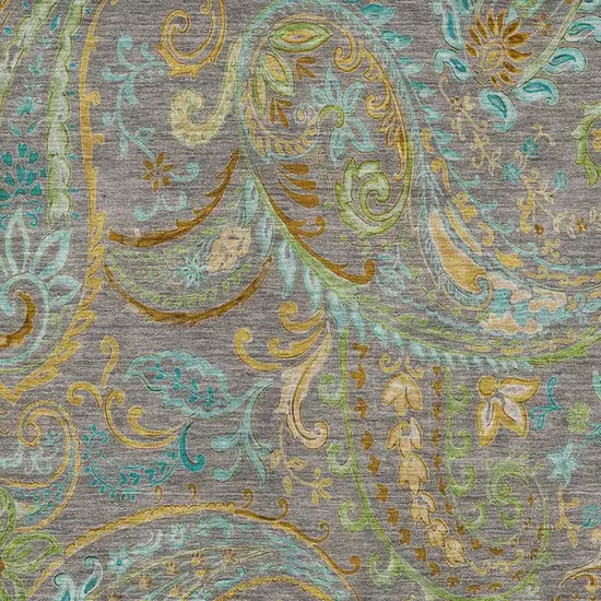 Taupe Green And Blue Paisley Washable Area Rug With UV Protection Photo 3