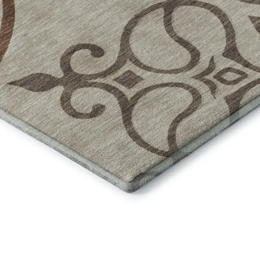 Taupe Green And Copper Floral Medallion Washable Area Rug With UV Protection Photo 8