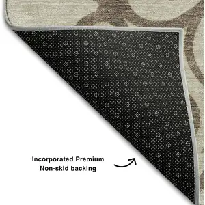 Photo of Taupe Green And Copper Floral Medallion Washable Area Rug With UV Protection