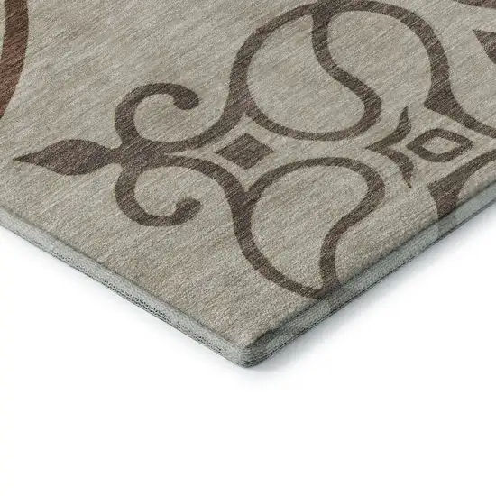Taupe Green And Copper Floral Medallion Washable Area Rug With UV Protection Photo 7