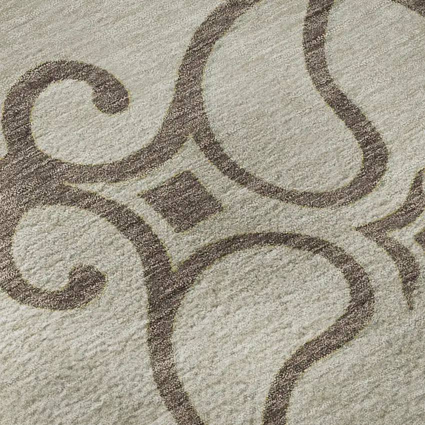 Taupe Green And Copper Floral Medallion Washable Area Rug With UV Protection Photo 9