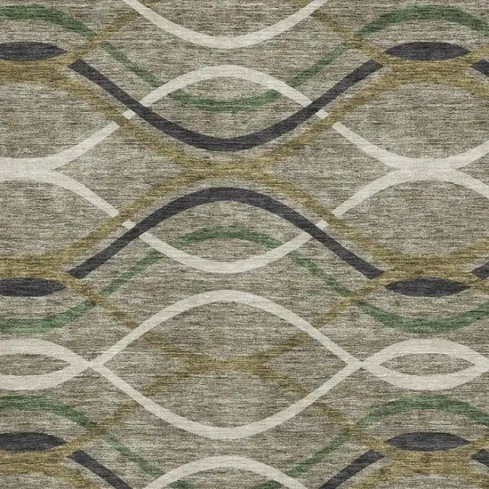 Taupe Green And Gold Abstract Washable Area Rug With UV Protection Photo 3