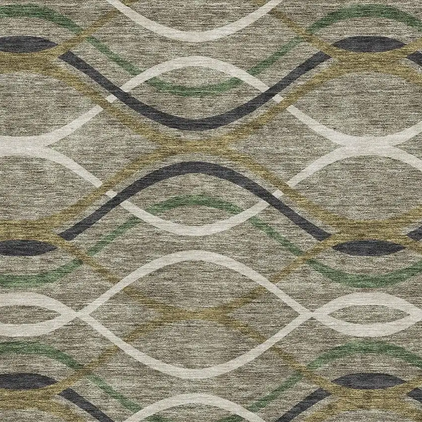 Taupe Green And Gold Abstract Washable Area Rug With UV Protection Photo 3