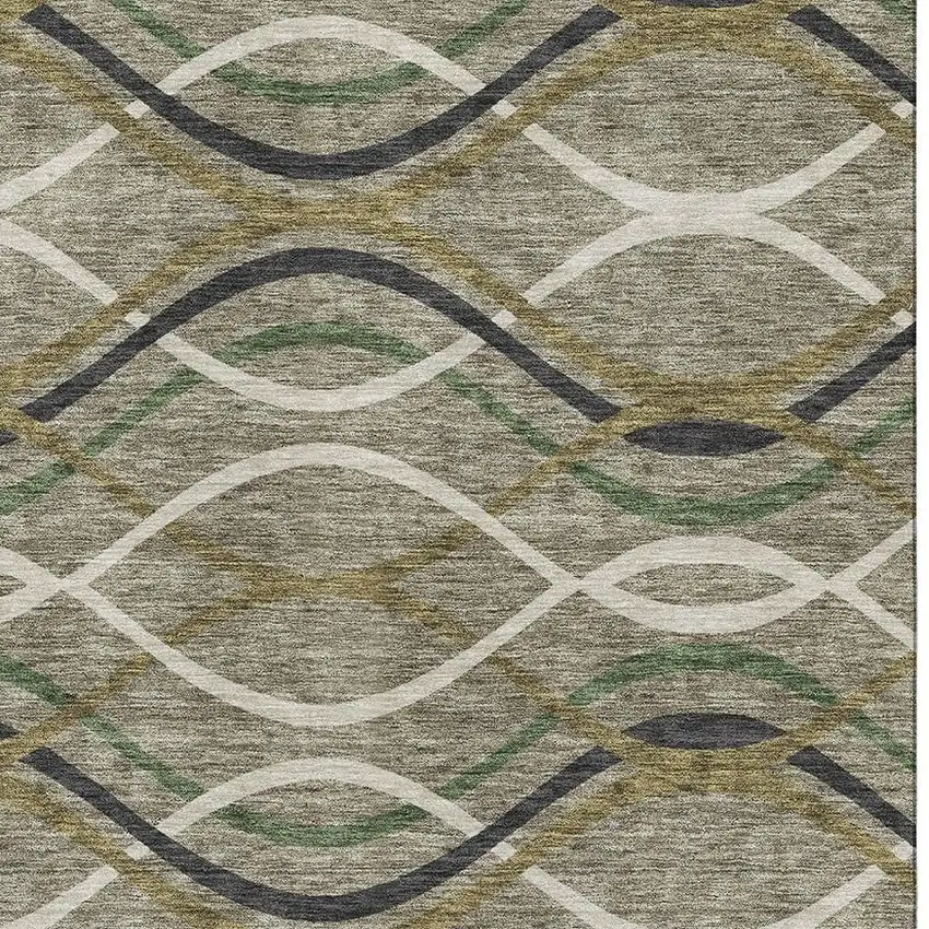 Taupe Green And Gold Abstract Washable Area Rug With UV Protection Photo 3