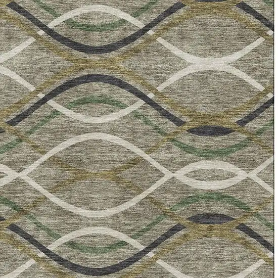 Taupe Green And Gold Abstract Washable Area Rug With UV Protection Photo 3