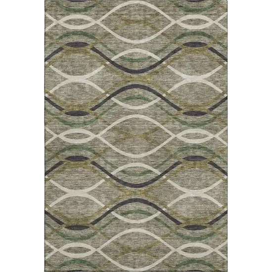 Taupe Green And Gold Abstract Washable Area Rug With UV Protection Photo 1