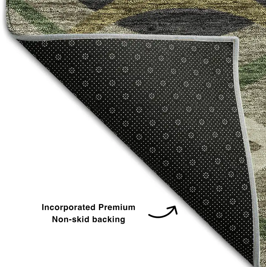 Taupe Green And Gold Abstract Washable Area Rug With UV Protection Photo 7