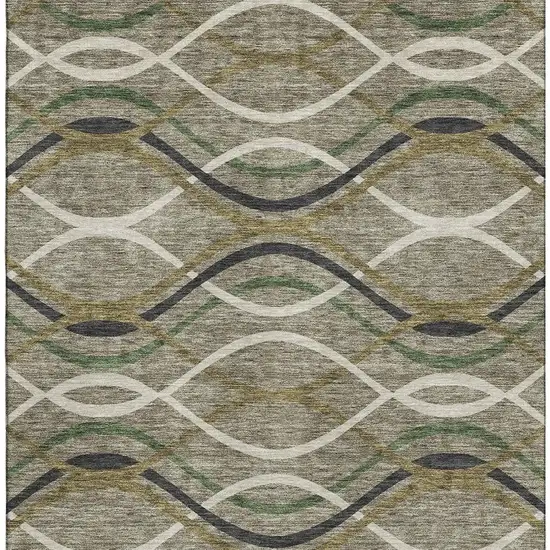 Taupe Green And Gold Abstract Washable Area Rug With UV Protection Photo 3