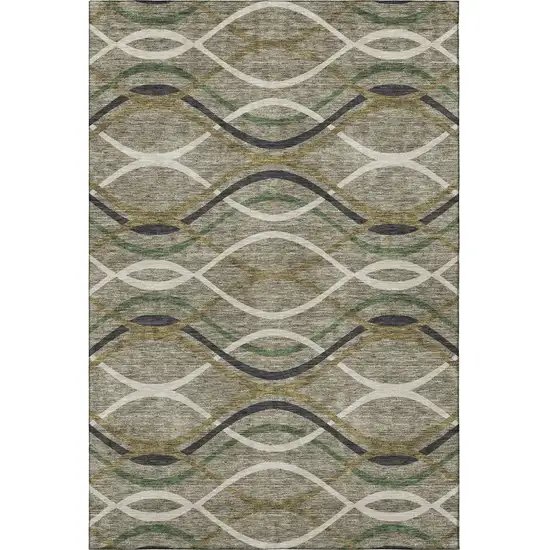 Taupe Green And Gold Abstract Washable Area Rug With UV Protection Photo 4