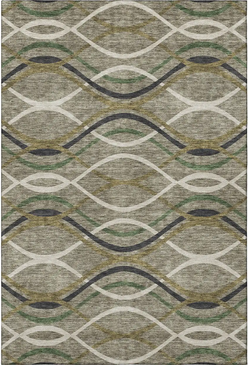 Taupe Green And Gold Abstract Washable Area Rug With UV Protection Photo 4