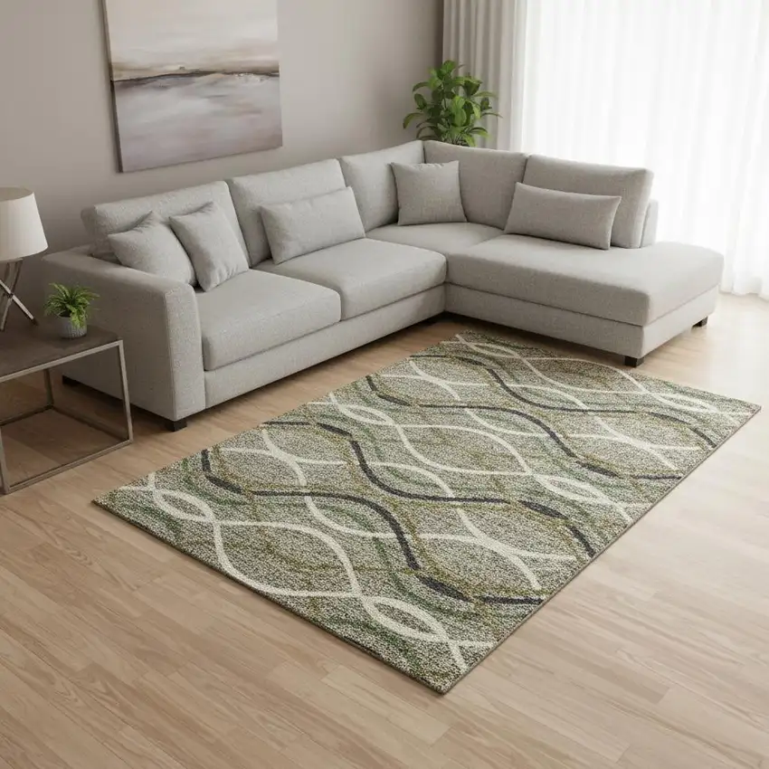 Taupe Green And Gold Abstract Washable Area Rug With UV Protection Photo 2