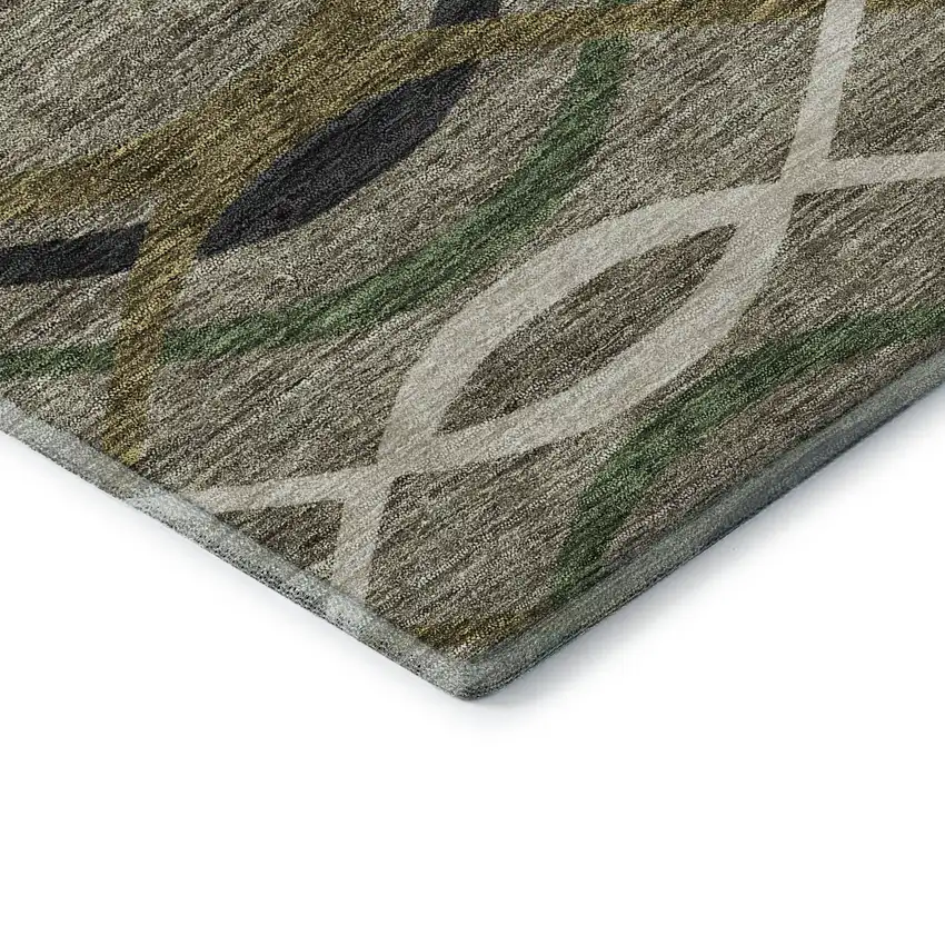 Taupe Green And Gold Abstract Washable Area Rug With UV Protection Photo 8