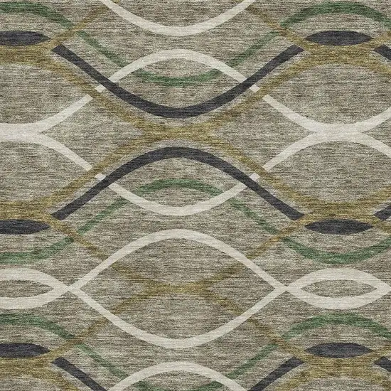 Taupe Green And Gold Abstract Washable Area Rug With UV Protection Photo 3