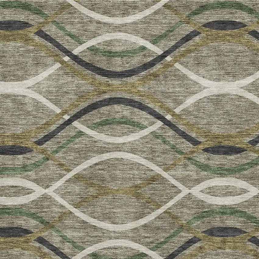 Taupe Green And Gold Abstract Washable Area Rug With UV Protection Photo 3