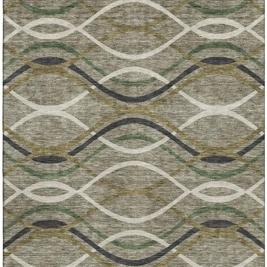 Taupe Green And Gold Abstract Washable Area Rug With UV Protection Photo 4