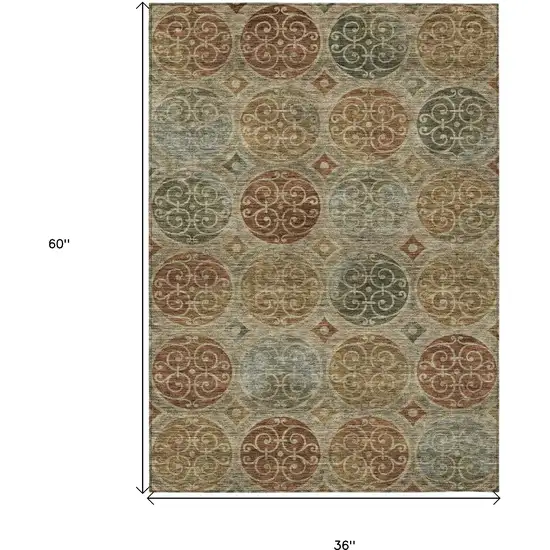 Taupe Green And Gold Trellis Washable Indoor Outdoor Area Rug Photo 3