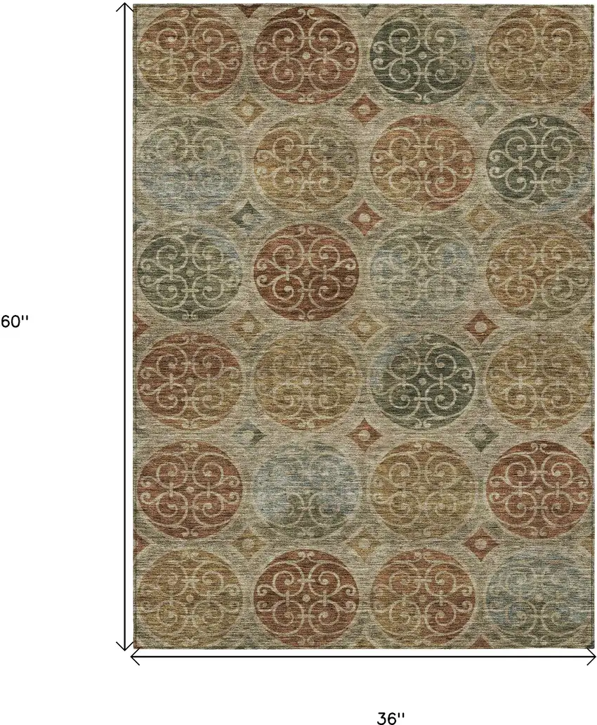 Taupe Green And Gold Trellis Washable Indoor Outdoor Area Rug Photo 3