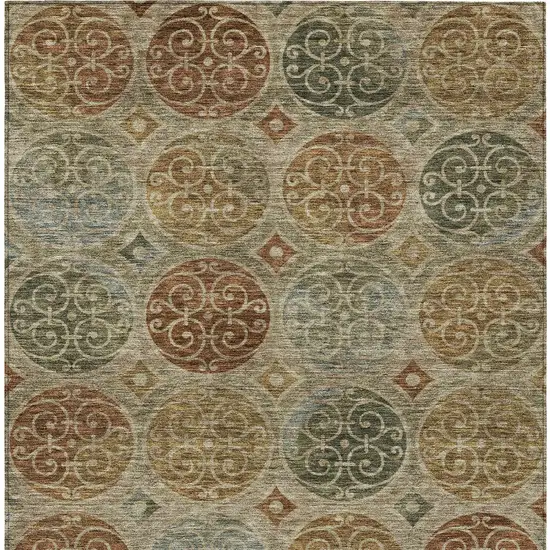 Taupe Green And Gold Trellis Washable Indoor Outdoor Area Rug Photo 6