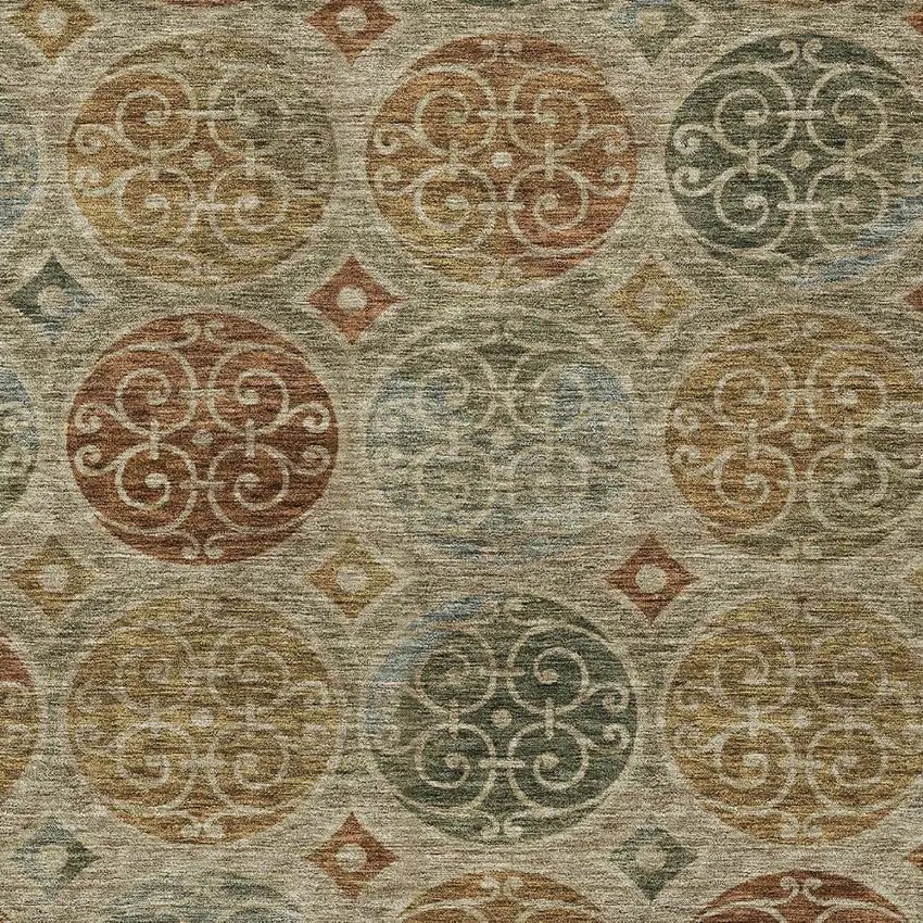 Taupe Green And Gold Trellis Washable Indoor Outdoor Area Rug Photo 4