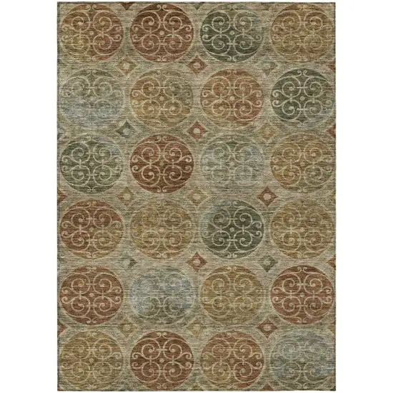 Taupe Green And Gold Trellis Washable Indoor Outdoor Area Rug Photo 1