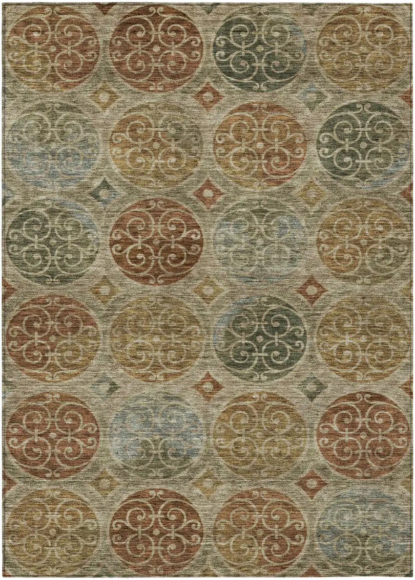 Taupe Green And Gold Trellis Washable Indoor Outdoor Area Rug Photo 1