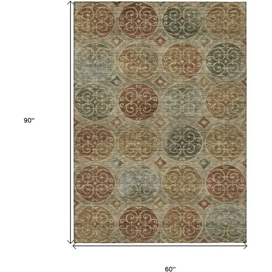 Taupe Green And Gold Trellis Washable Indoor Outdoor Area Rug Photo 3