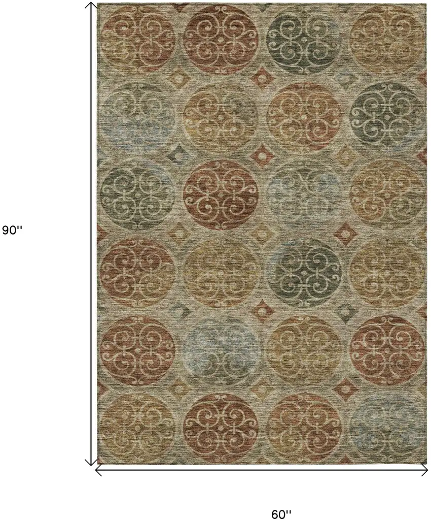 Taupe Green And Gold Trellis Washable Indoor Outdoor Area Rug Photo 3
