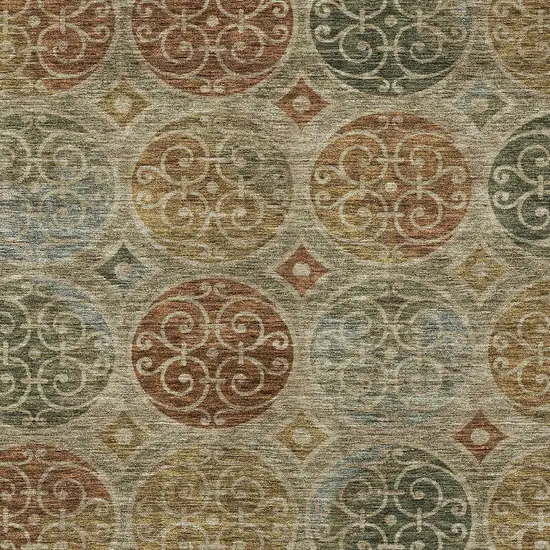 Taupe Green And Gold Trellis Washable Indoor Outdoor Area Rug Photo 4