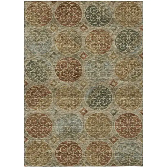 Taupe Green And Gold Trellis Washable Indoor Outdoor Area Rug Photo 1