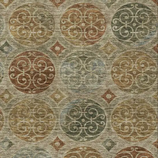 Taupe Green And Gold Trellis Washable Indoor Outdoor Area Rug Photo 4