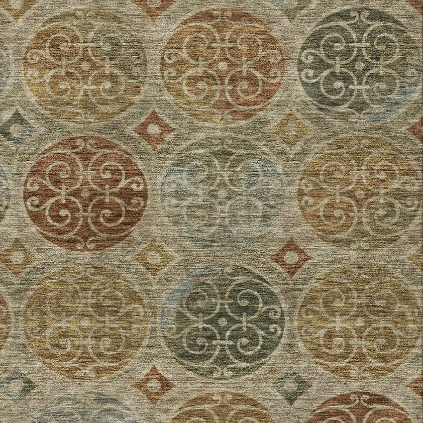 Taupe Green And Gold Trellis Washable Indoor Outdoor Area Rug Photo 4