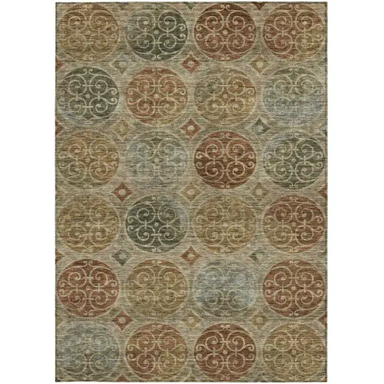 Taupe Green And Gold Trellis Washable Indoor Outdoor Area Rug Photo 7