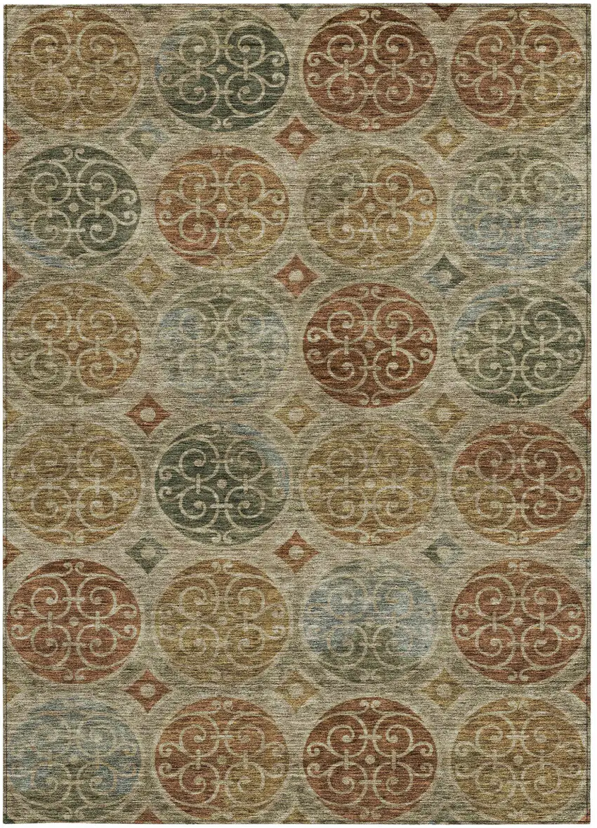 Taupe Green And Gold Trellis Washable Indoor Outdoor Area Rug Photo 7