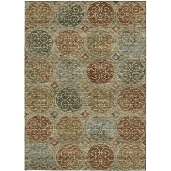 Taupe Green And Gold Trellis Washable Indoor Outdoor Area Rug Photo 7